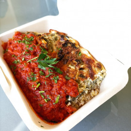 Clafoutis Courgette Chèvre  , Quinoa , Sauce Tomate (vege)