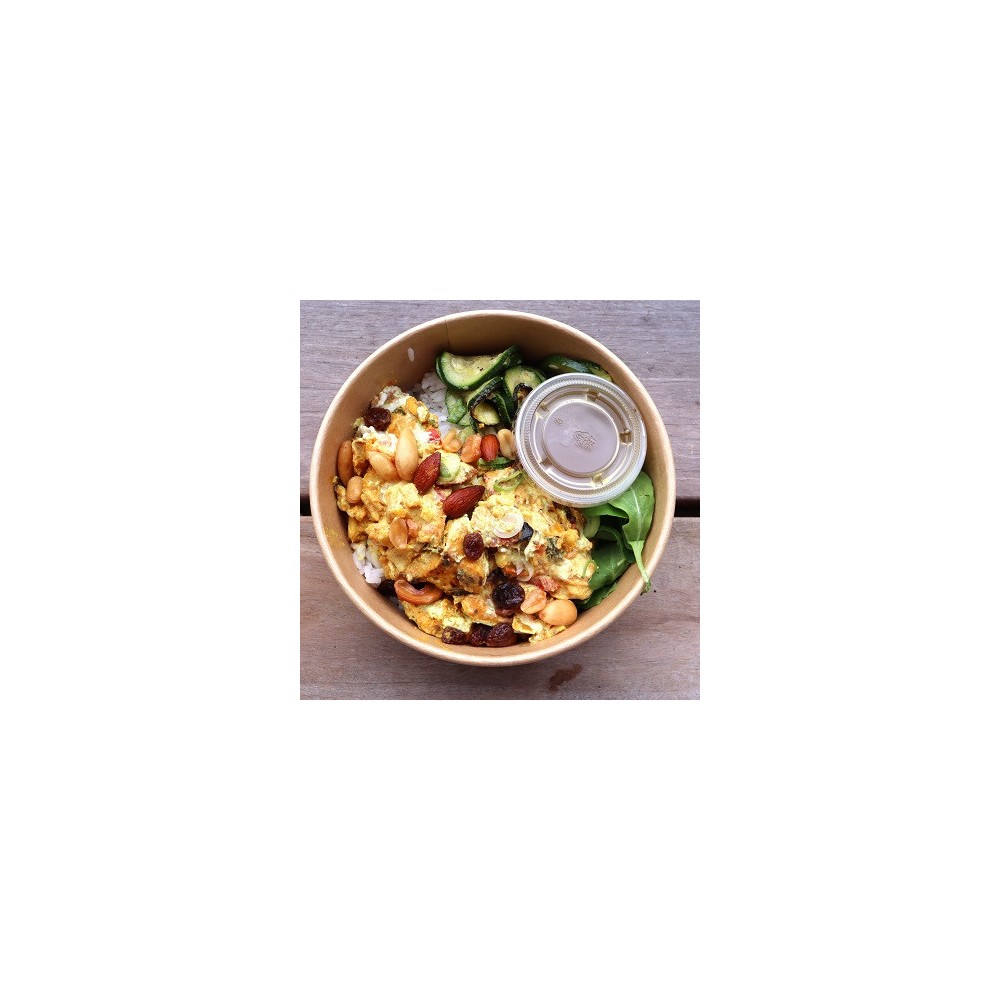 Poke Poulet Coco Coriandre, Riz, Courgette, Poivron Rouge , fruits secs