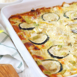 Salade Clafoutis de Courgette Chèvre , Confit de Tomate, Escalivada ( Aubergine, Poivron)