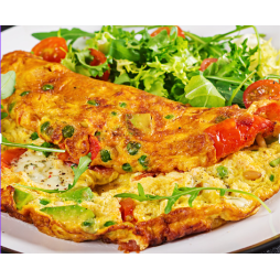Salade Omelette aux Champignons, Salade de Lentilles Boulgour, Tomates cerises