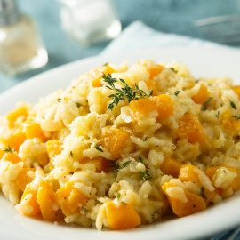 Risotto Poireau citrouille aux Lamelles d Encornet, Parmesan