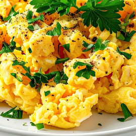 Oeuf Brouillé,   Légumes confits, Riz Pilaf