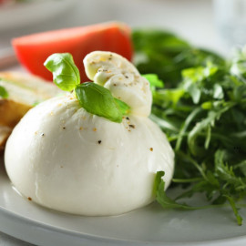 Poké légumes Verts (H. Vert, Feves, Petit Pois, courgettes) Pesto, Burrata, Bacon, Fregola, Mangue