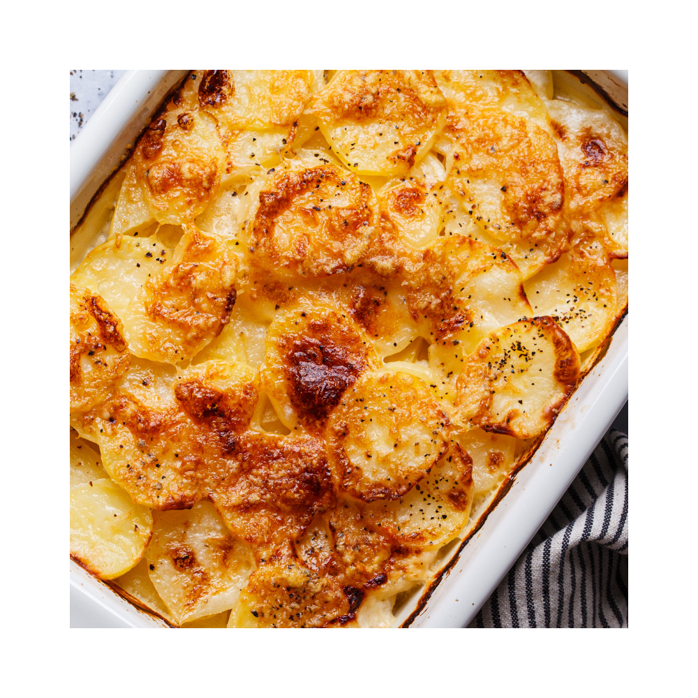 Saucisse Grillée, Gratin Pomme de Terre, Patate Douce