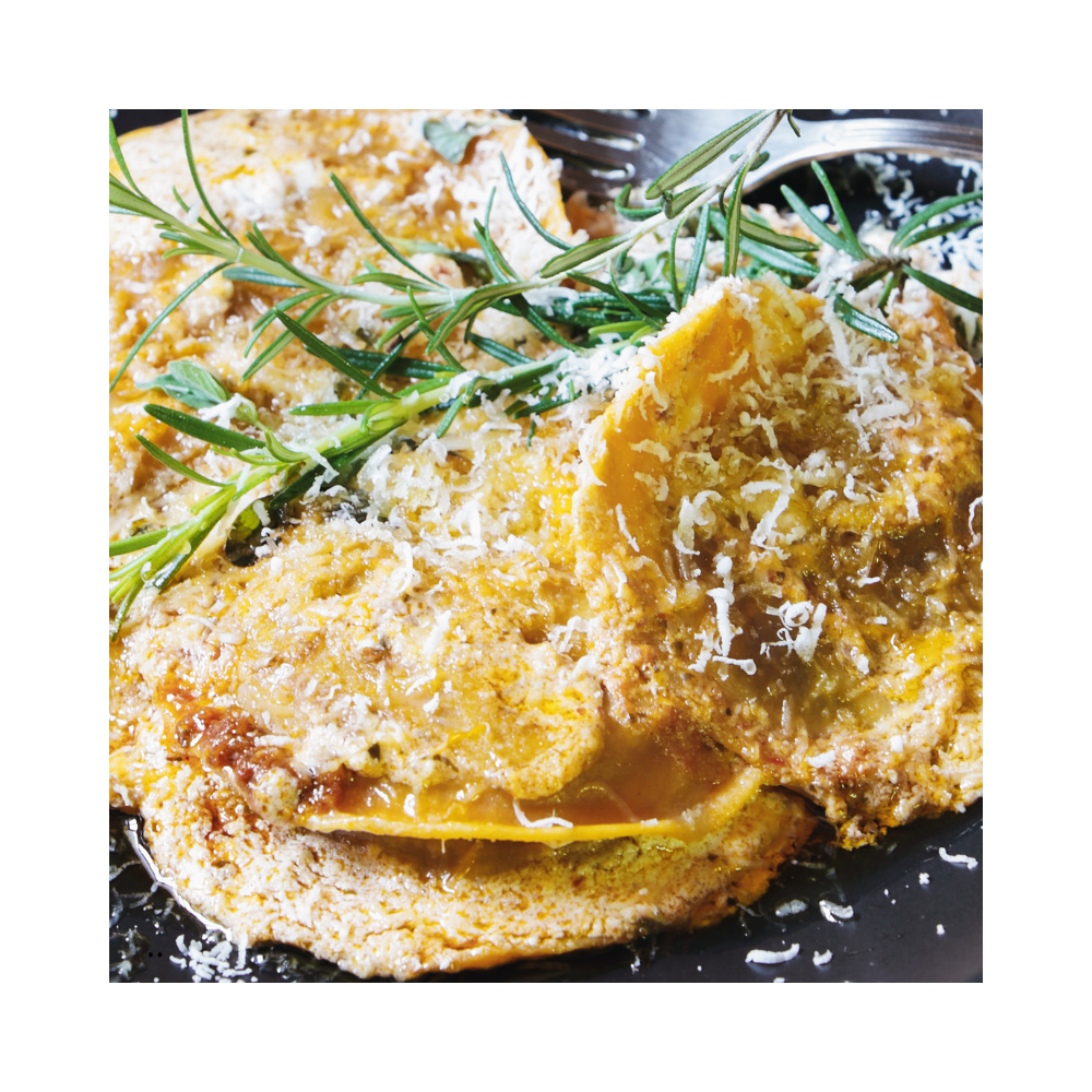 Ravioli aux Potimarron, Sauce Champignons potimarron, Parmesan (Végé)