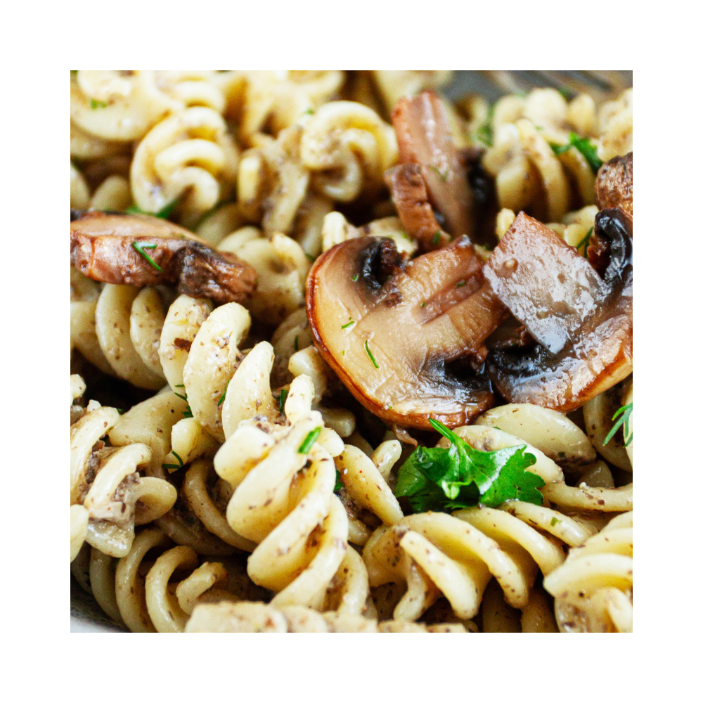 PATES AUX CHAMPIGNONS, CREME PARMESAN (fusilli) (végé)