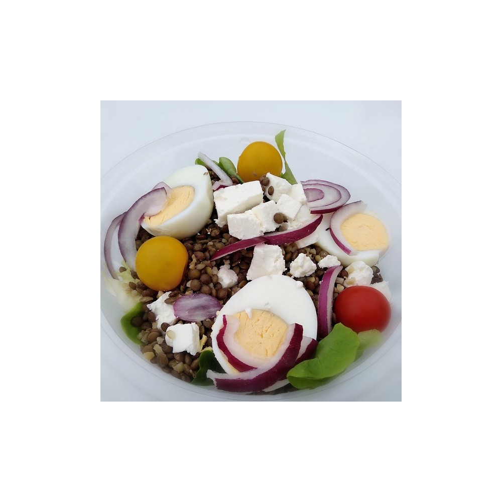 Salade de Lentilles, Feta, Boulghour, Carottes Râpées, Oeufs Durs, Graines  (vege)